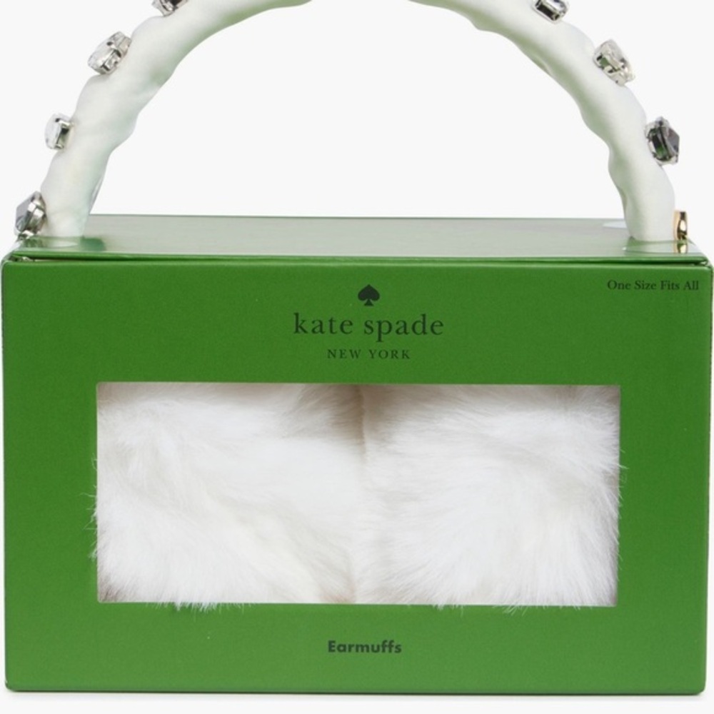 Kate spade new york White Faux Fur Rhinestone Embellished Ear Muffs::NWT::